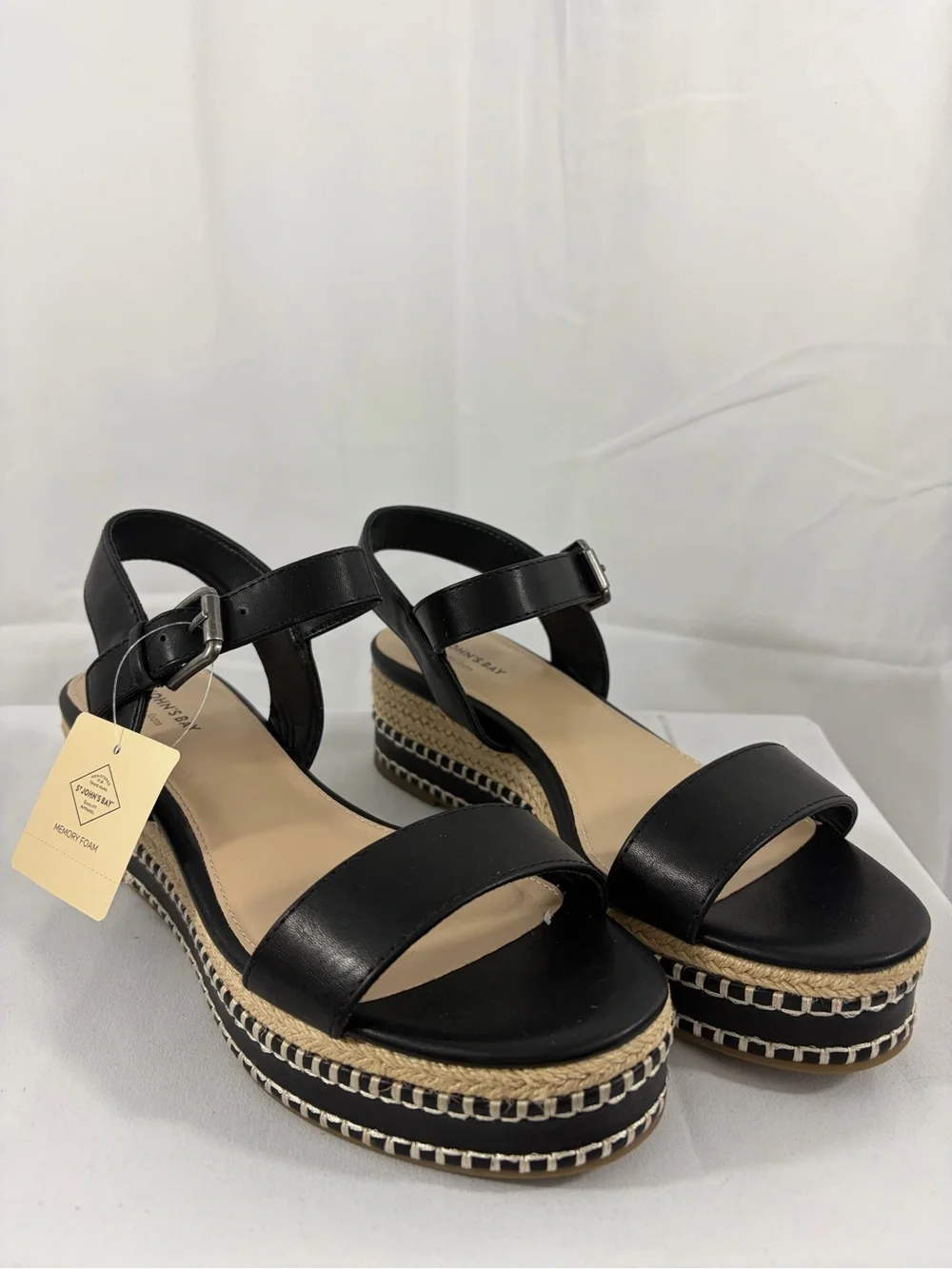 NWT St. John’s Bay Women’s Size 7.5 Black Platform Espadrille Sandals